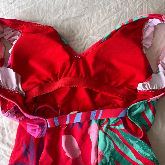 NWOT Jessica Simpson Tropical Print Ruffle Strap One-Piece Swimsuit S - Picture 8 of 15